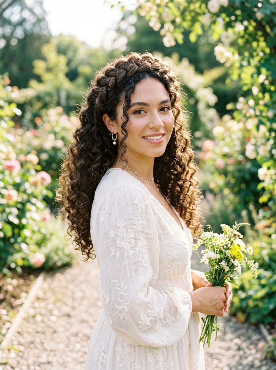 Braided Curly Crown - 20 date night hairstyle with romantic curls - 20 date night hairstyle with romantic curls