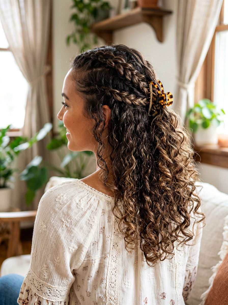 Braided Curly Half Up Claw Clip - 20 claw clip half up for curly hair - 20 claw clip half up for curly hair