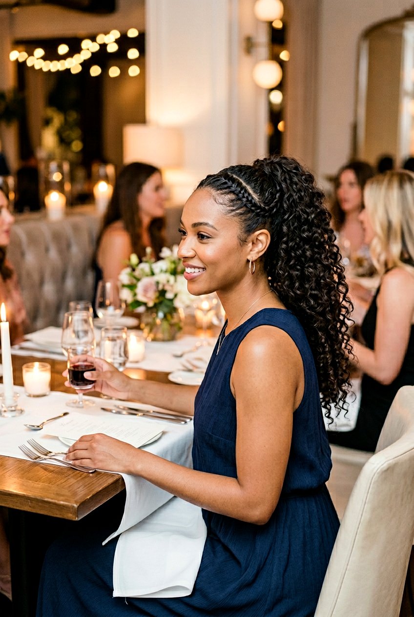 Braided Curly Ponytail for an Upscale Dinner - 20 dinner ponytail with curls - 20 dinner ponytail with curls
