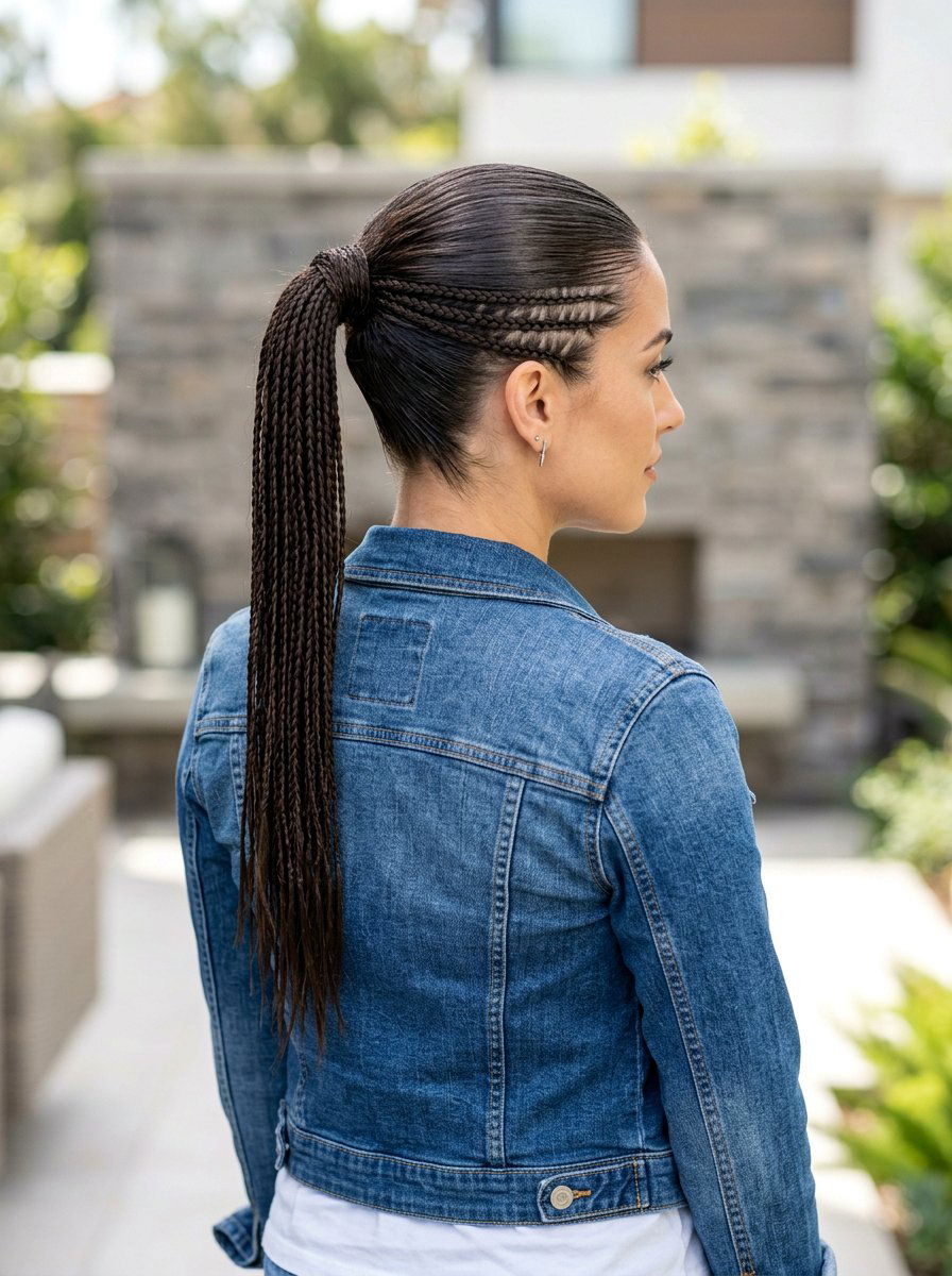 Braided Detail Slick Ponytail - 20 track hairstyle with slick ponytail - 20 track hairstyle with slick ponytail