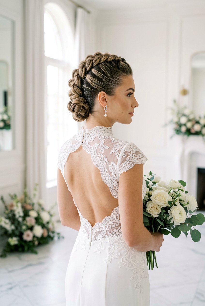 Braided Faux Hawk Updo - 20 bridal hairstyle with romantic braid - 20 bridal hairstyle with romantic braid