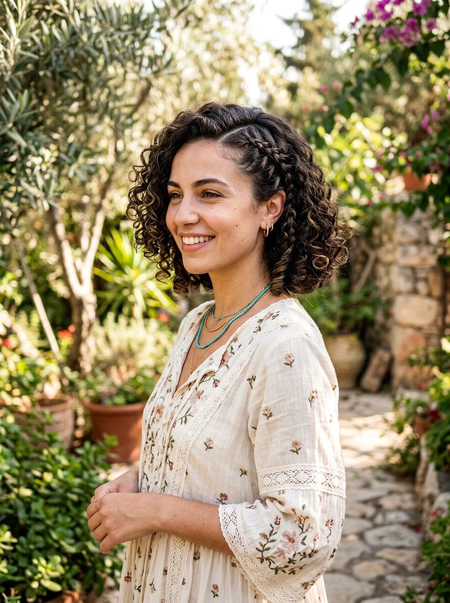 Braided Front Curly Bob - 20 easy hairstyle for curly bob women - 20 easy hairstyle for curly bob women