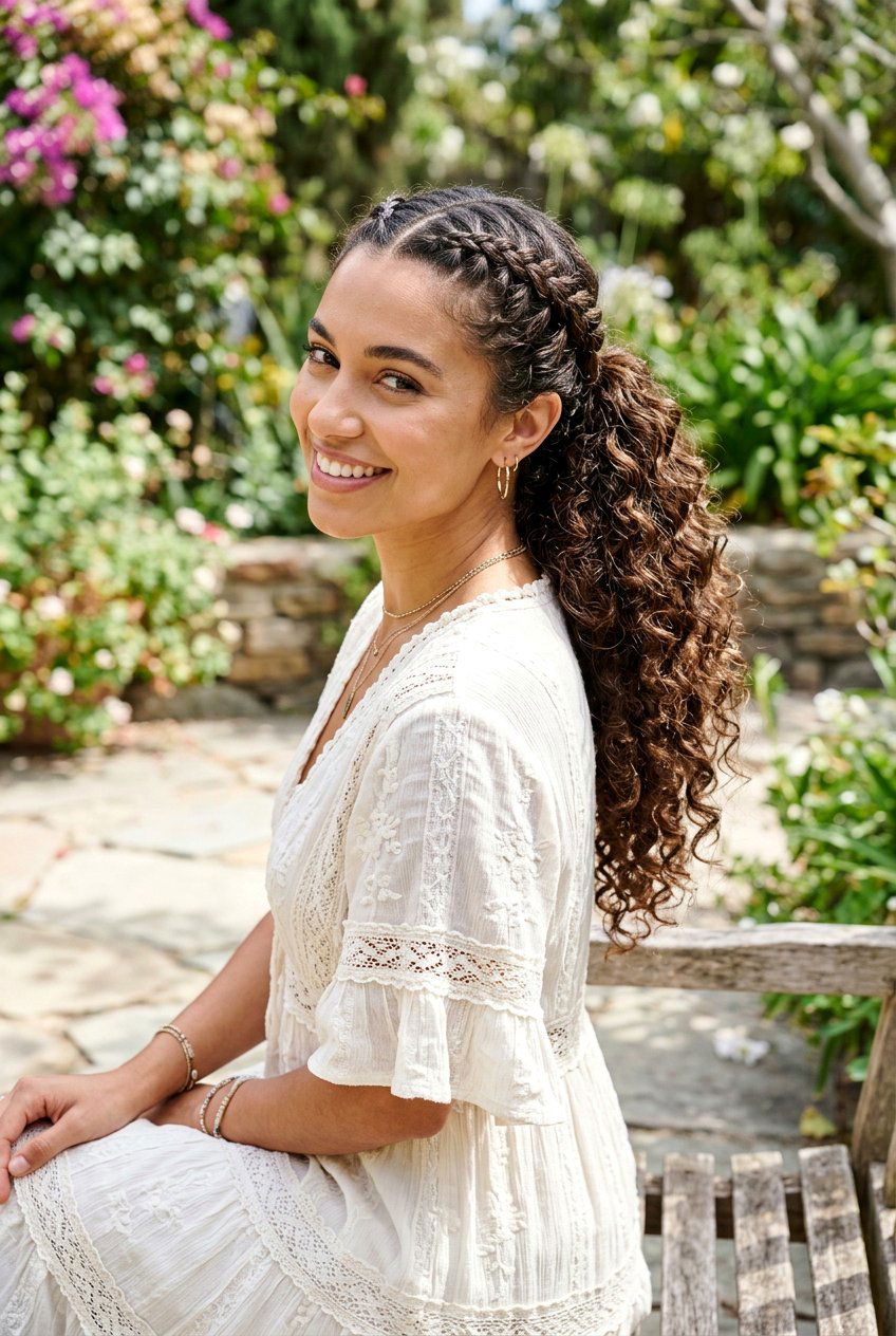 Braided Front Curly Ponytail - 20 soft girl ponytail with curls - 20 soft girl ponytail with curls