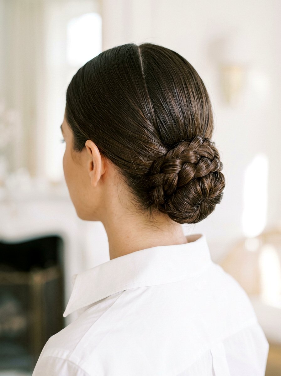 Braided Glossy Low Bun With Middle Part - 20 glossy low bun with middle part - 20 glossy low bun with middle part
