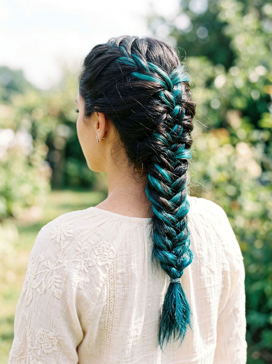 Braided Hairstyle With Teal Underlayer On Dark Hair - 20 teal underlayer on dark hair - 20 teal underlayer on dark hair