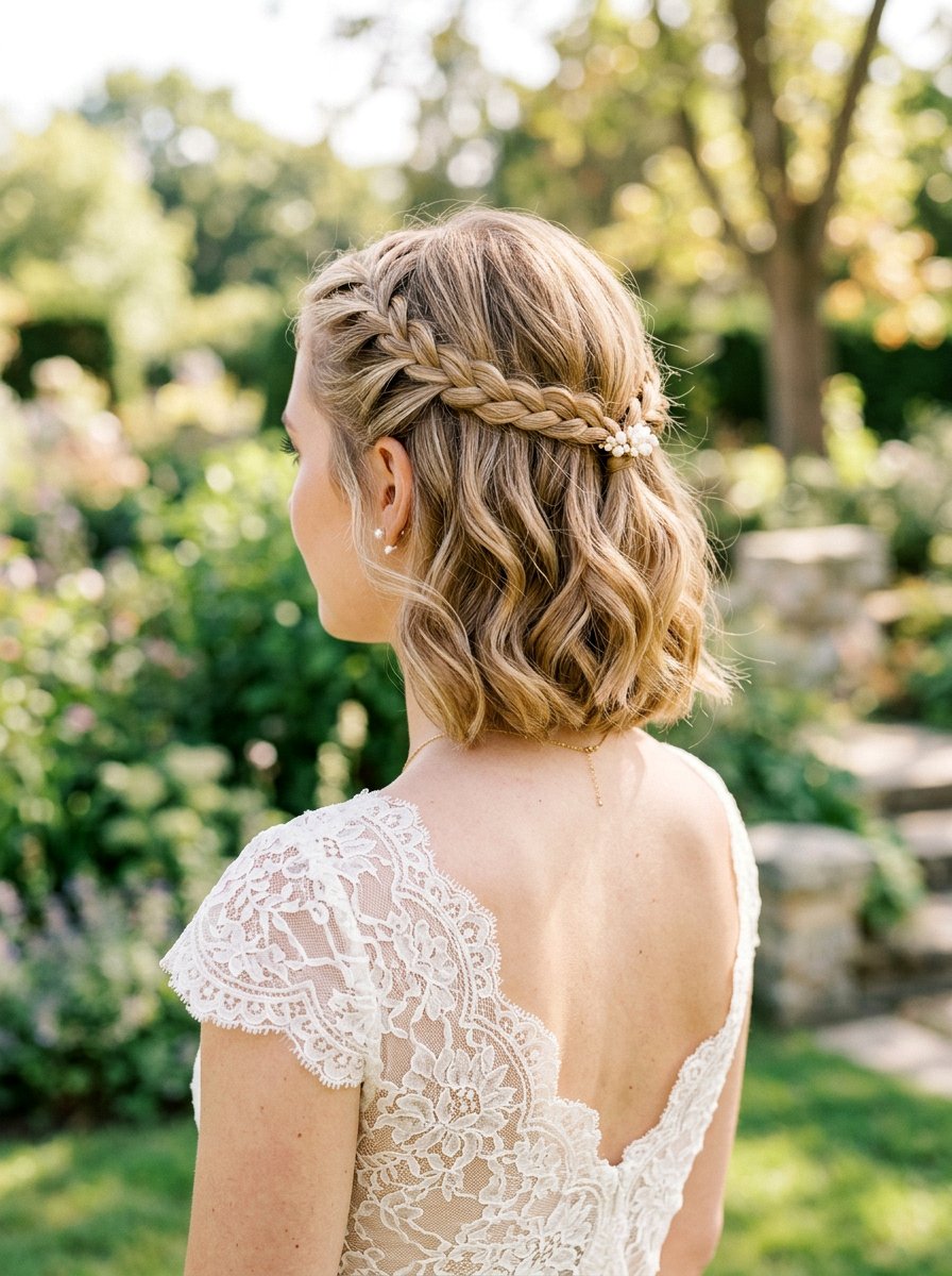 Braided Half Up Bob - 20 wedding hairstyles for short bob hair - 20 wedding hairstyles for short bob hair