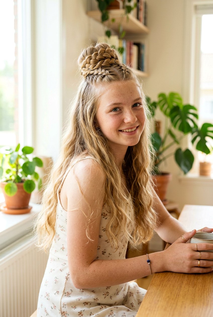 Braided Half Up Bun For Long Hair - 20 half up bun hairstyles for teens - 20 half up bun hairstyles for teens