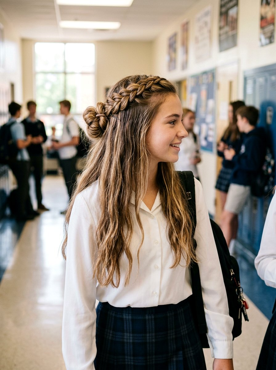 Braided Half Up Bun For School - 20 school half up bun hairstyle - 20 school half up bun hairstyle