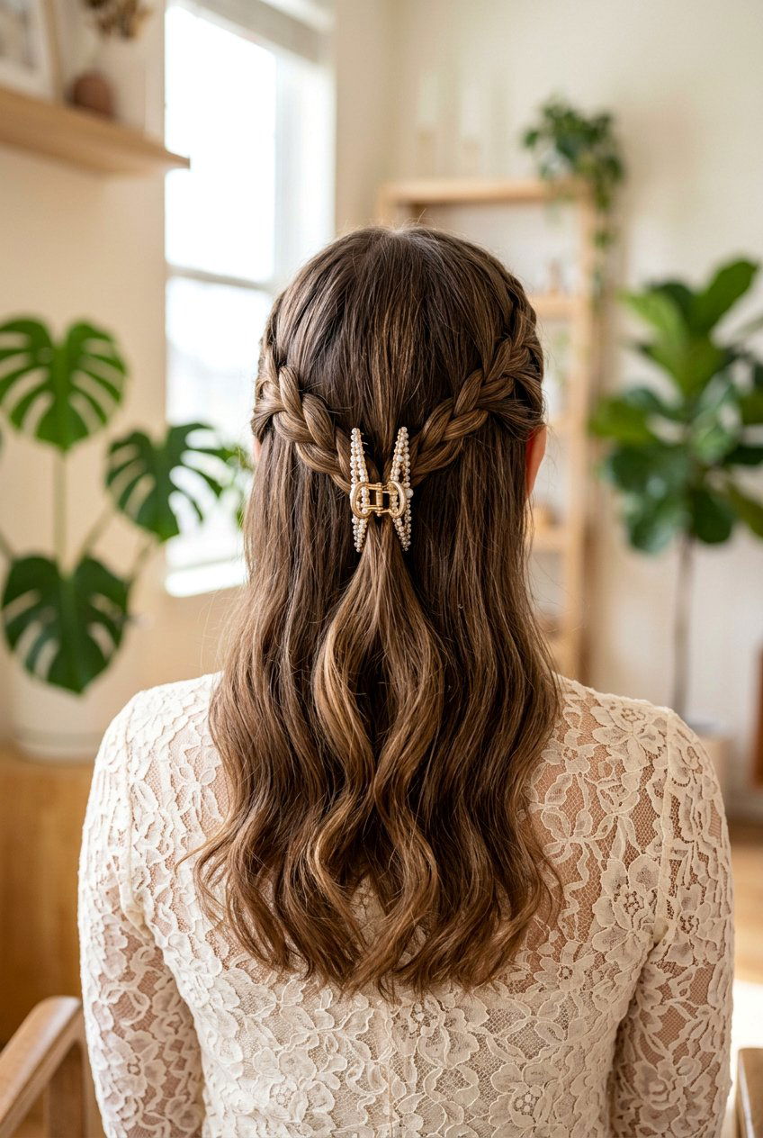Braided Half Up Claw Clip - 20 claw clip hairstyle for moms - 20 claw clip hairstyle for moms