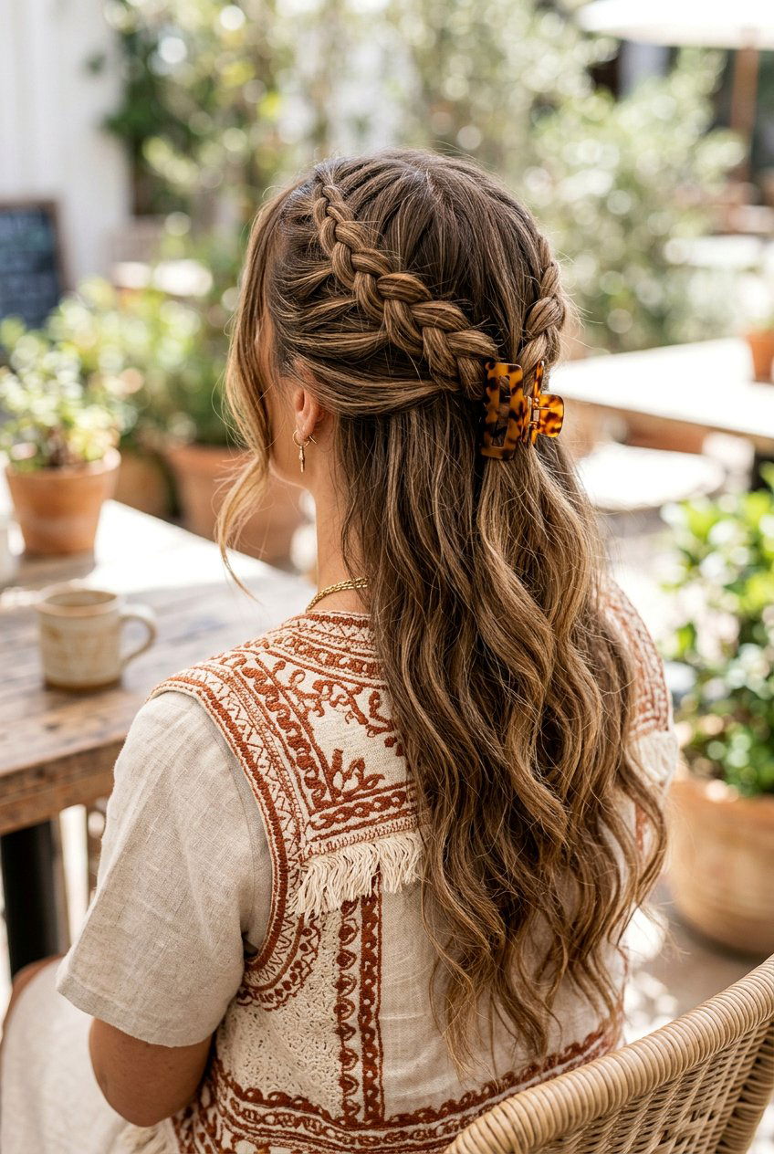 Braided Half Up Clip - 20 claw clip half up hairstyle - 20 claw clip half up hairstyle