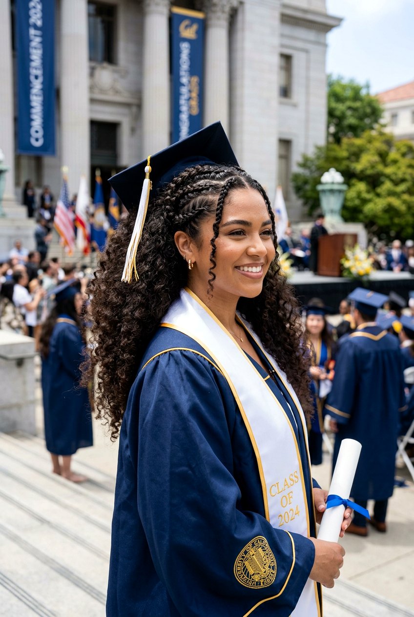 Braided Half Up Curly Hair - 20 graduation hairstyles for curly hair - 20 graduation hairstyles for curly hair
