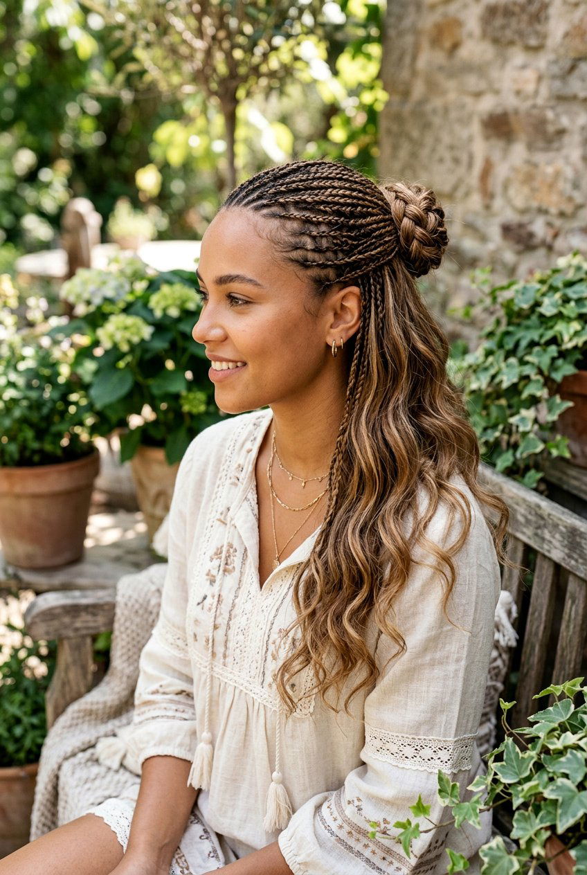 Braided Half Up Half Down Hairstyle - 20 birthday hairstyle for long straight hair - 20 birthday hairstyle for long straight hair