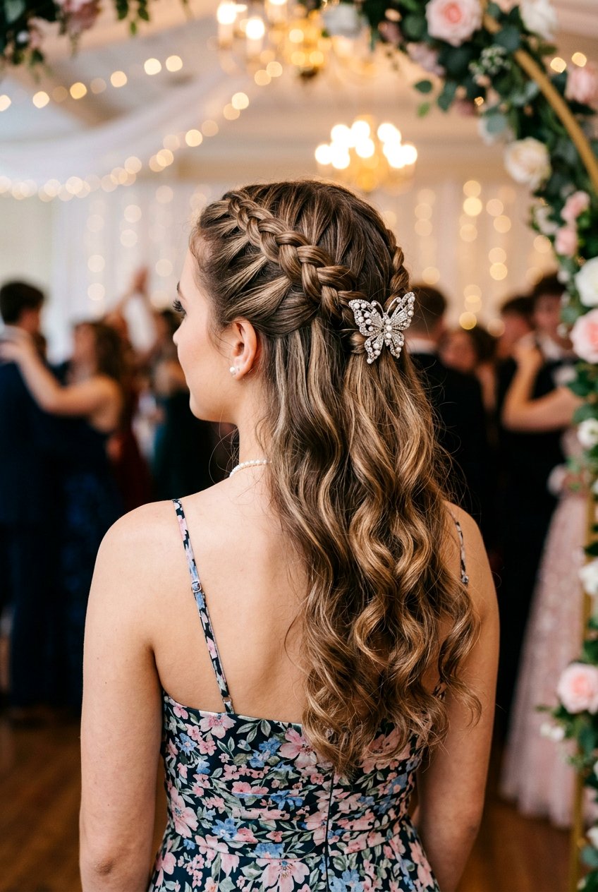Braided Half Up Prom Hair with Butterfly Clips - 20 prom hairstyles with butterfly clips - 20 prom hairstyles with butterfly clips