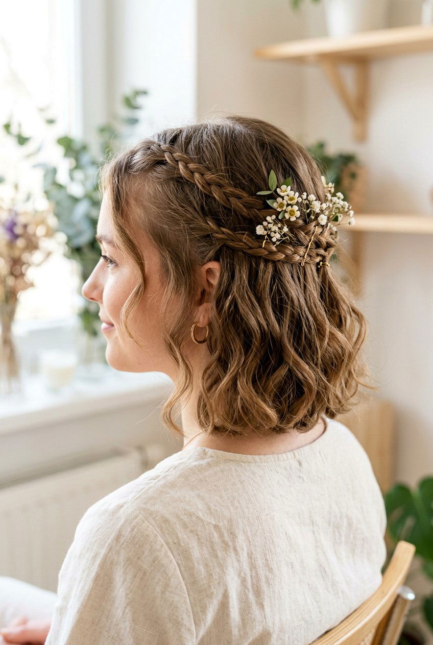 Braided Half Up Short Hairstyle - 20 wedding guest hairstyles for short hair - 20 wedding guest hairstyles for short hair