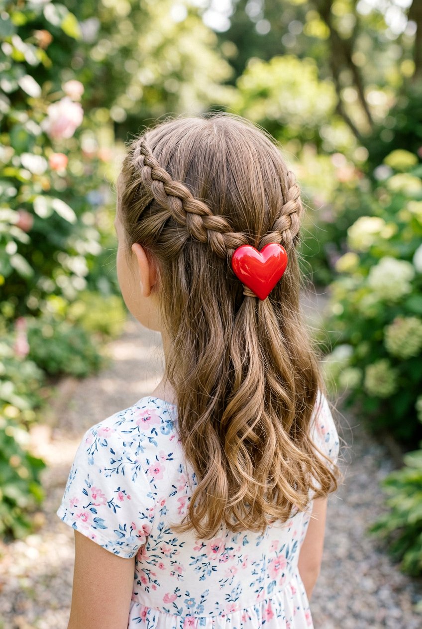 Braided Half Up With Heart Clips - 20 cute clip hairstyles for girls - 20 cute clip hairstyles for girls