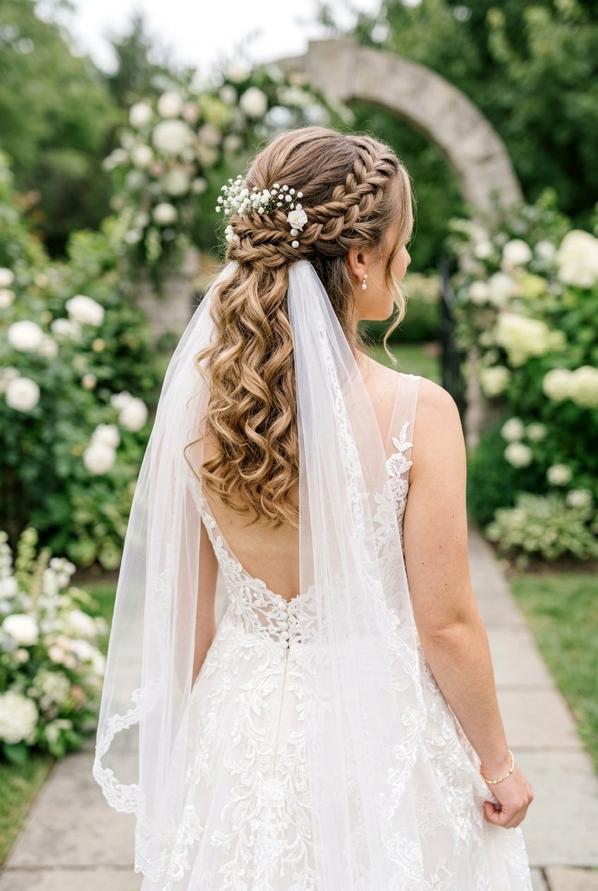 Braided Half Up With Hidden Veil Placement - 20 bridal half up braid with veil - 20 bridal half up braid with veil