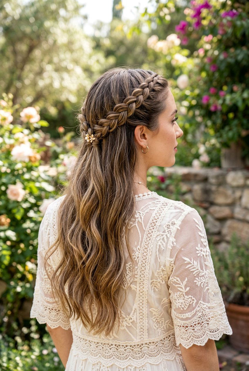 Braided Half Updo - 20 easy morning hairstyle for long layers - 20 easy morning hairstyle for long layers