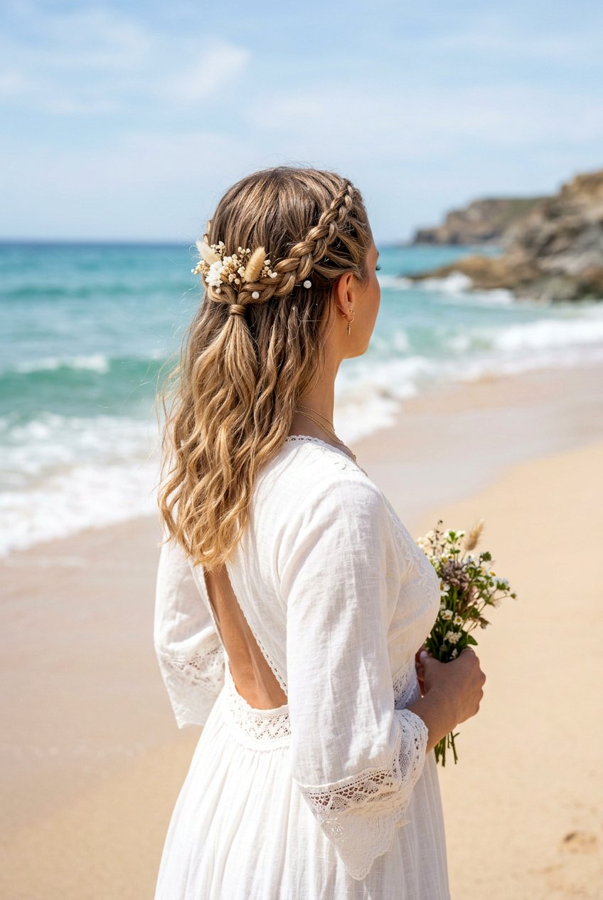 Braided Half Updo For Beach Photos - 20 beach photo shoot hairstyles - 20 beach photo shoot hairstyles