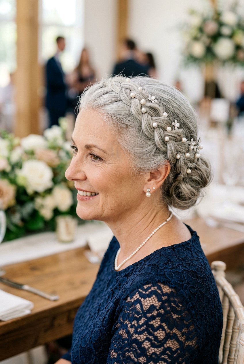 Braided Halo Detail - 20 half up hairstyle for mother of the bride - 20 half up hairstyle for mother of the bride