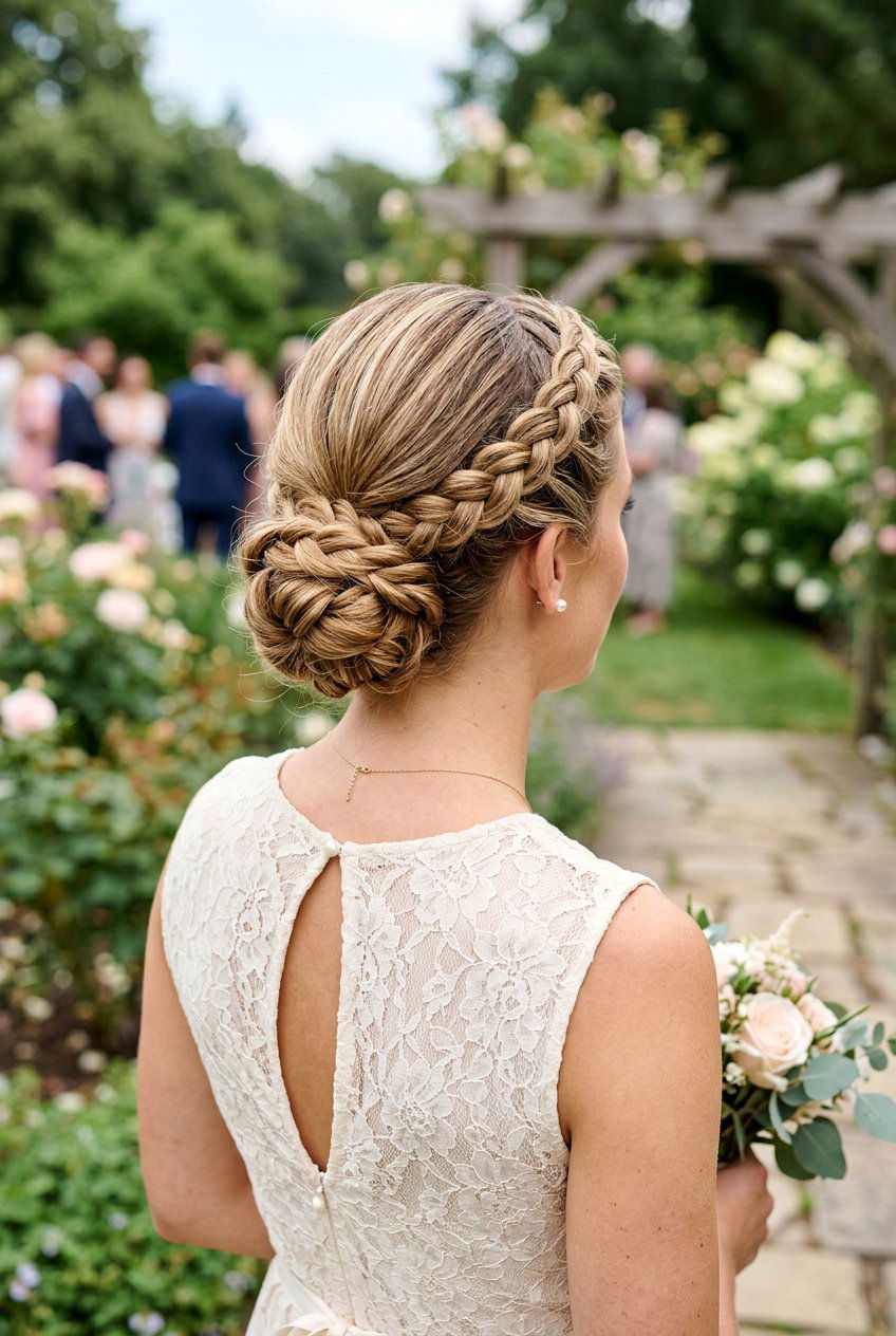 Braided Halo Low Chignon - 20 elegant low chignon for wedding guest - 20 elegant low chignon for wedding guest