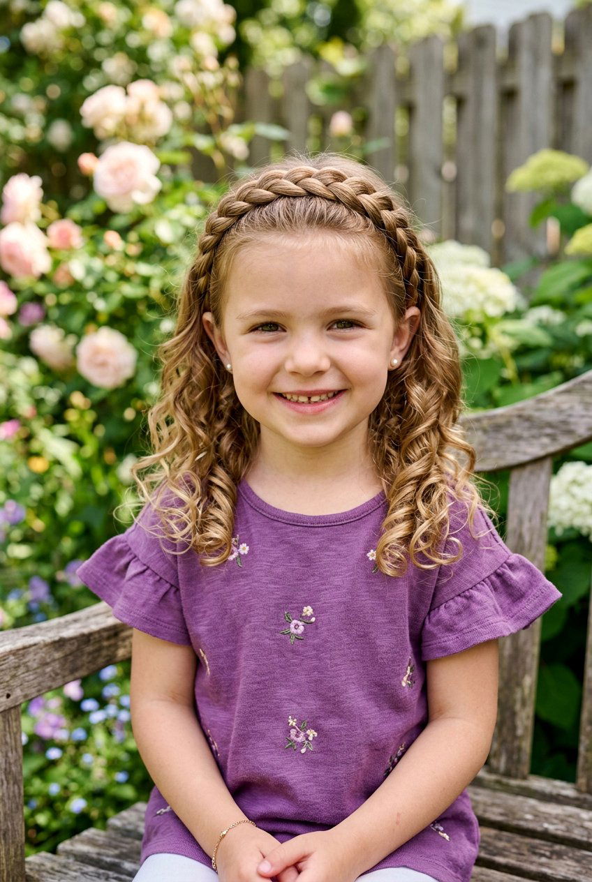 Braided Headband - 20 easy curly hairstyles for little girls