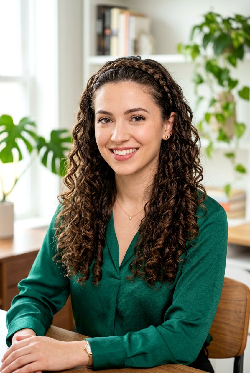 Braided Headband Look - 20 easy work hairstyle for long curly hair - 20 easy work hairstyle for long curly hair