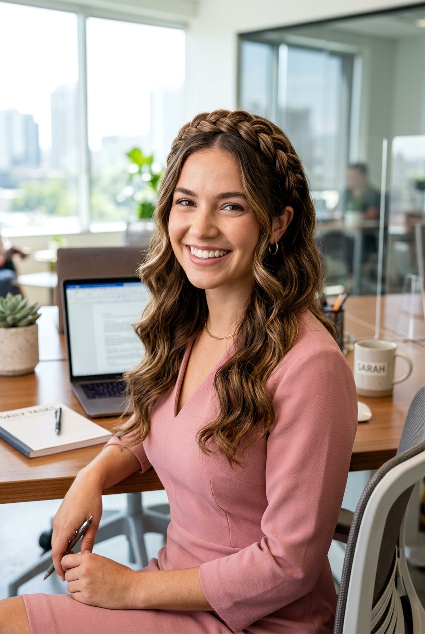 Braided Headband Look - 20 office hairstyle for thick wavy hair - 20 office hairstyle for thick wavy hair