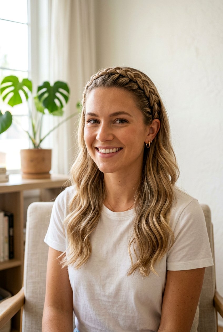 Braided Headband Look - 20 summer braid hairstyle for medium hair - 20 summer braid hairstyle for medium hair