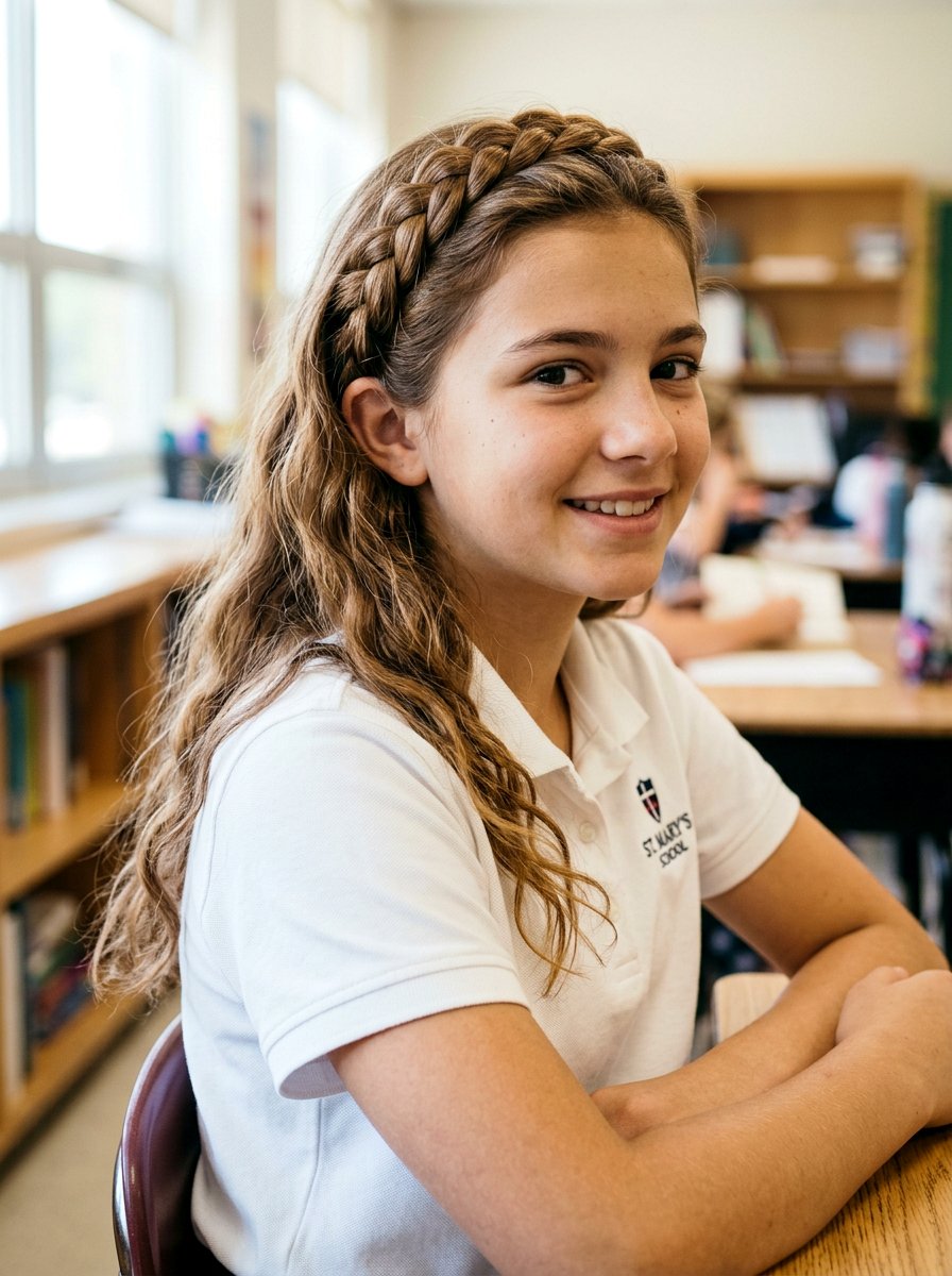 Braided Headband Style - 20 quick school hairstyle for medium hair - 20 quick school hairstyle for medium hair