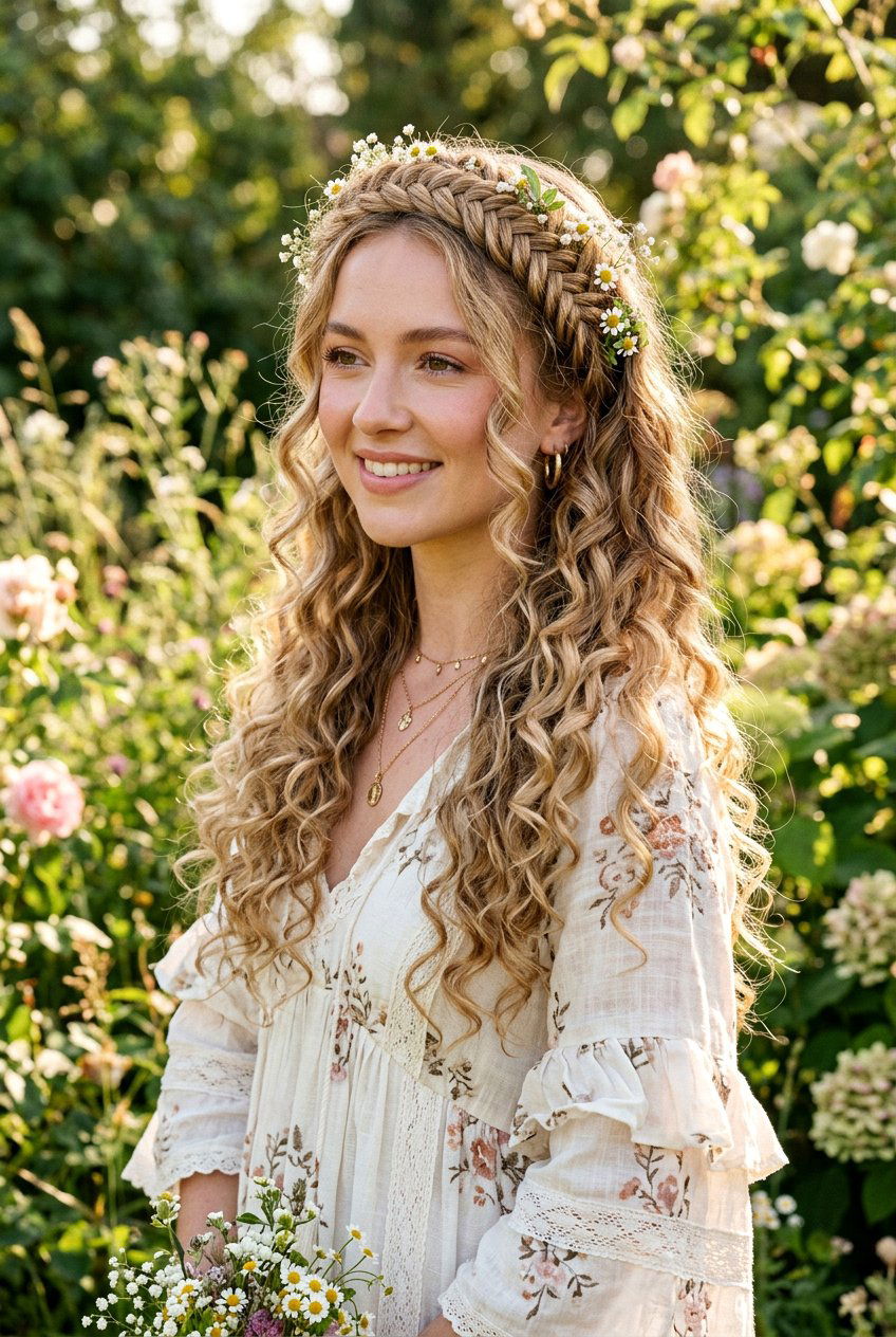 Braided Headband With Loose Curls - 20 birthday hairstyle for little girls with curls - 20 birthday hairstyle for little girls with curls