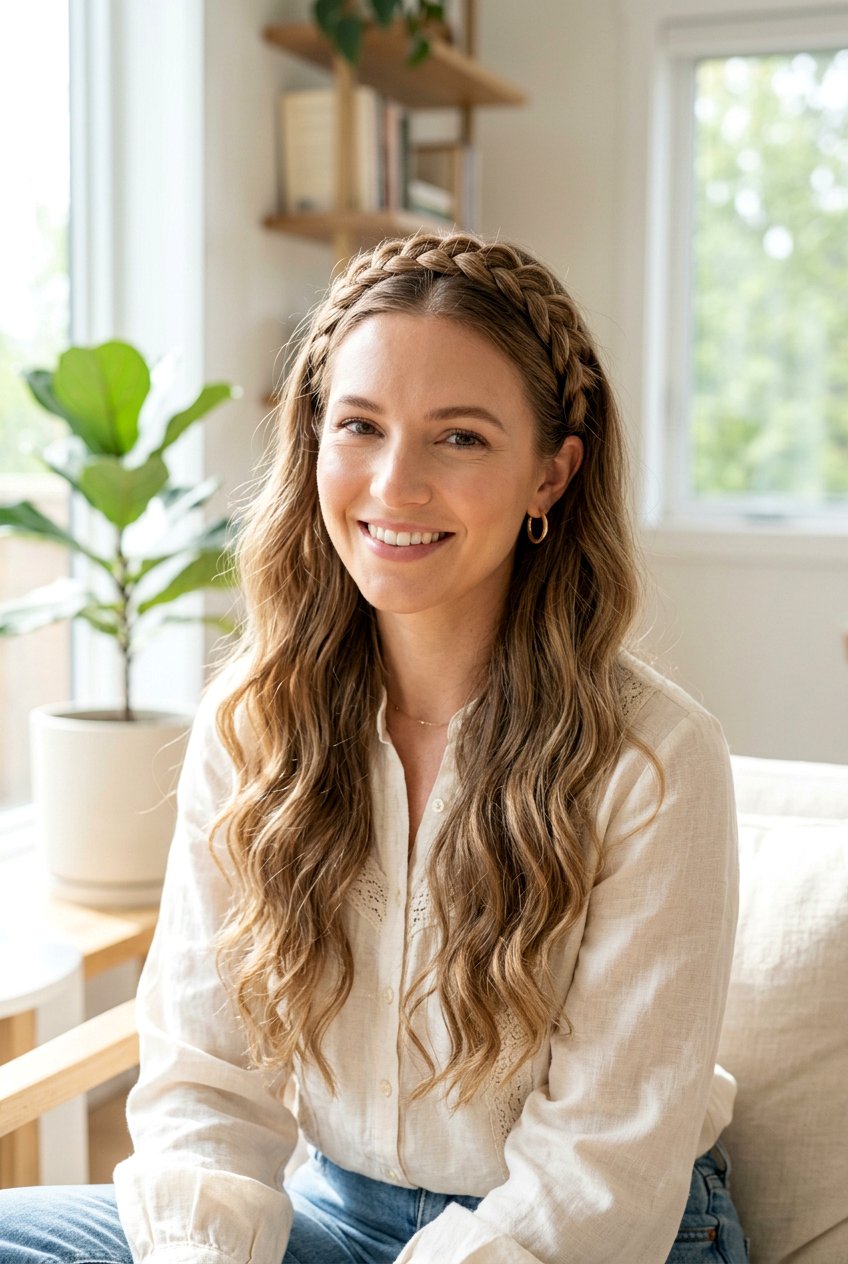 Braided Headband With Loose Hair - 20 no heat hairstyles - 20 no heat hairstyles