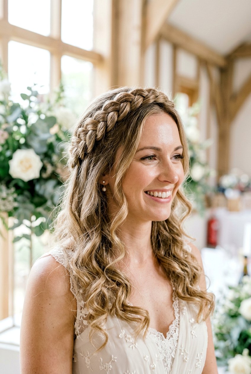 Braided Headband With Loose Hair - 20 bridal hairstyle with romantic braid - 20 bridal hairstyle with romantic braid
