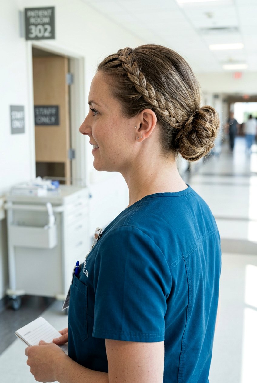 Braided Headband With Low Bun - 20 dentist office hairstyles - 20 dentist office hairstyles