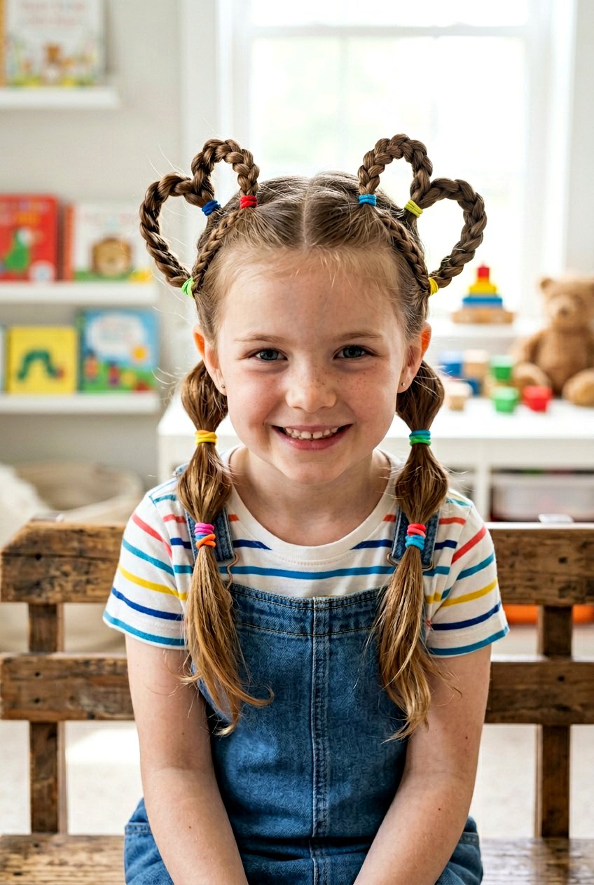 Braided Heart Pigtails For Kids - 20 braided heart hairstyle - 20 braided heart hairstyle