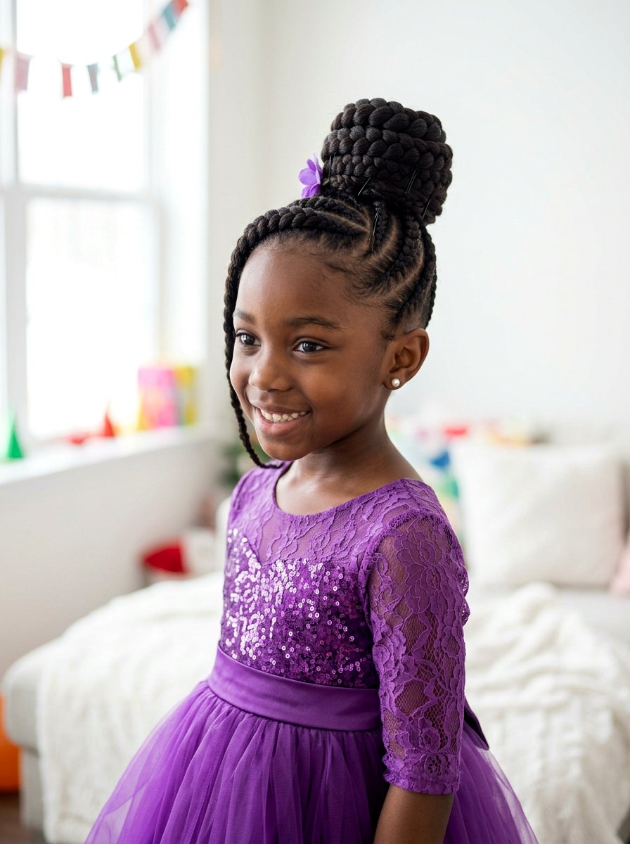 Braided High Bun For Kids - 20 quick natural hairstyles for kids - 20 quick natural hairstyles for kids