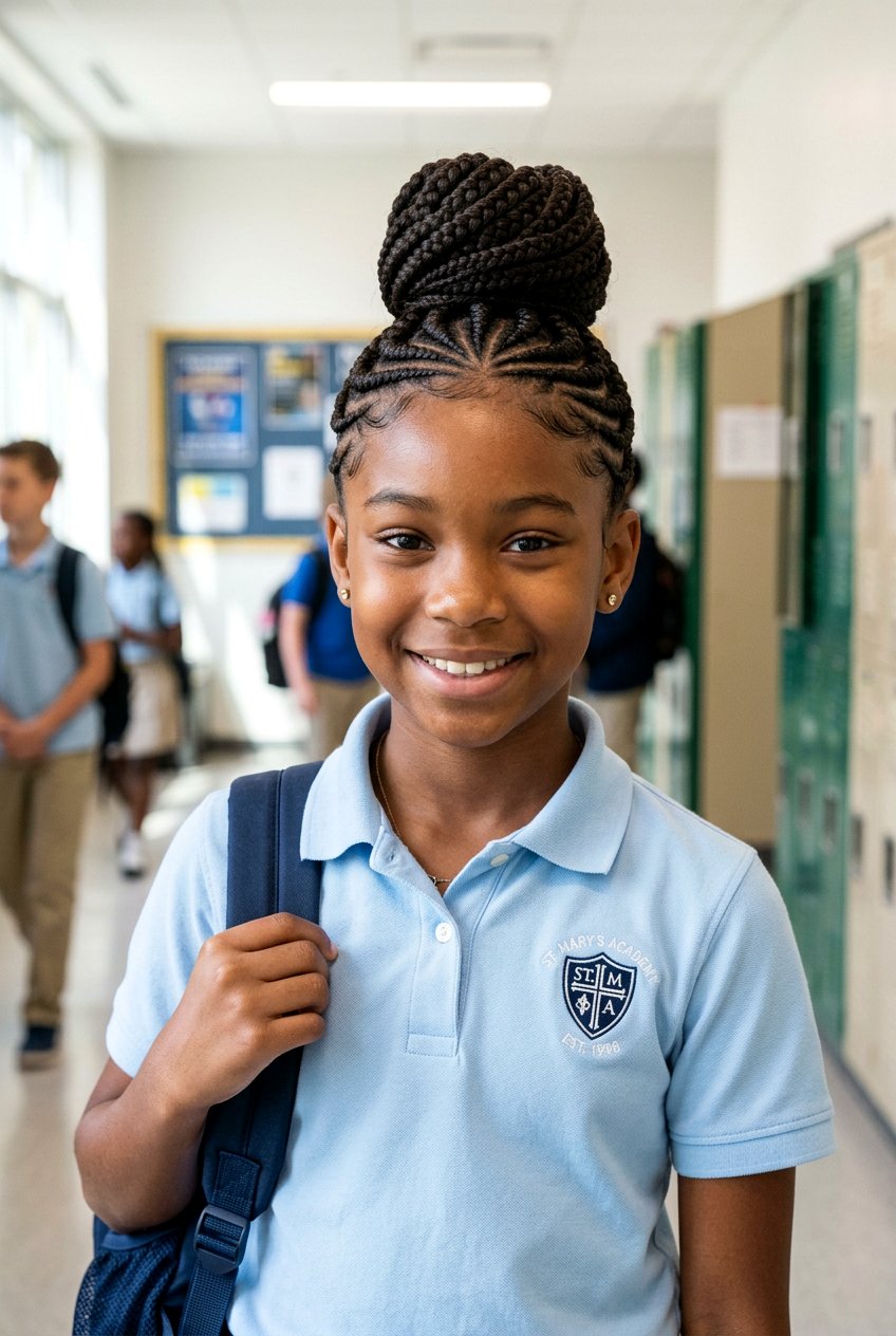 Braided High Bun For School - 20 school protective styles for black girls - 20 school protective styles for black girls