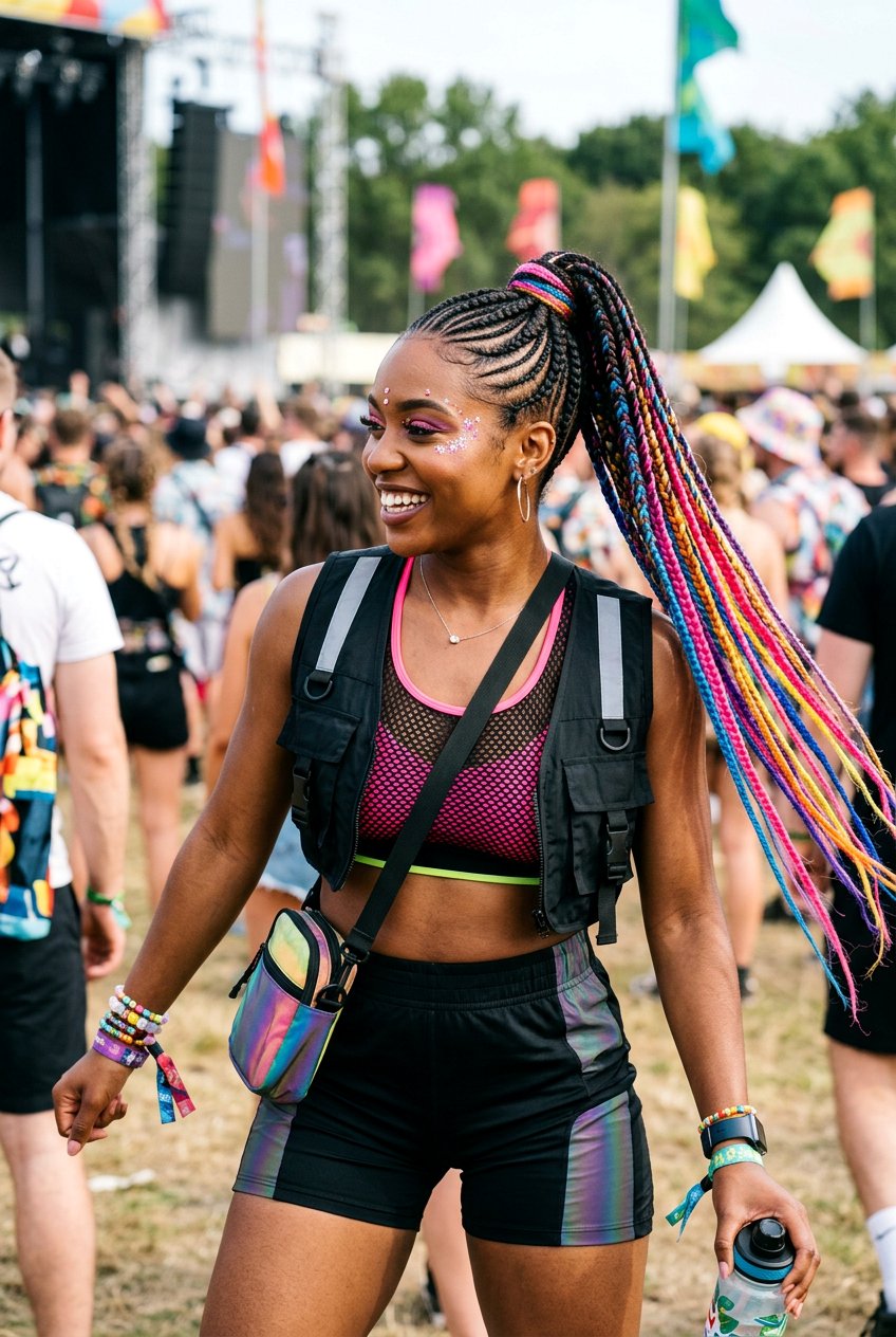 Braided High Pony With Colored Strands - 20 rave hairstyles for women - 20 rave hairstyles for women