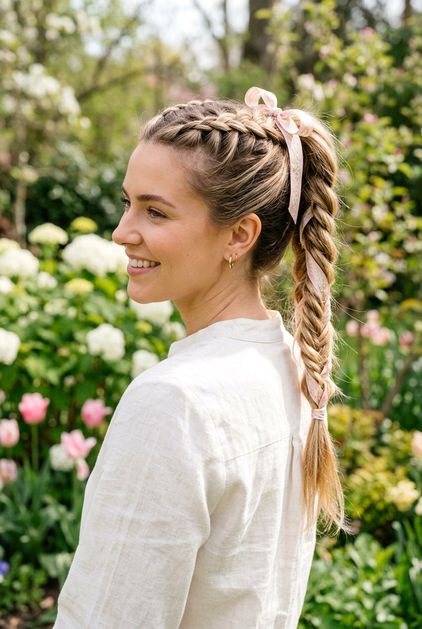 Braided High Ponytail Easter Hairstyle - 20 easter braid hairstyles - 20 easter braid hairstyles