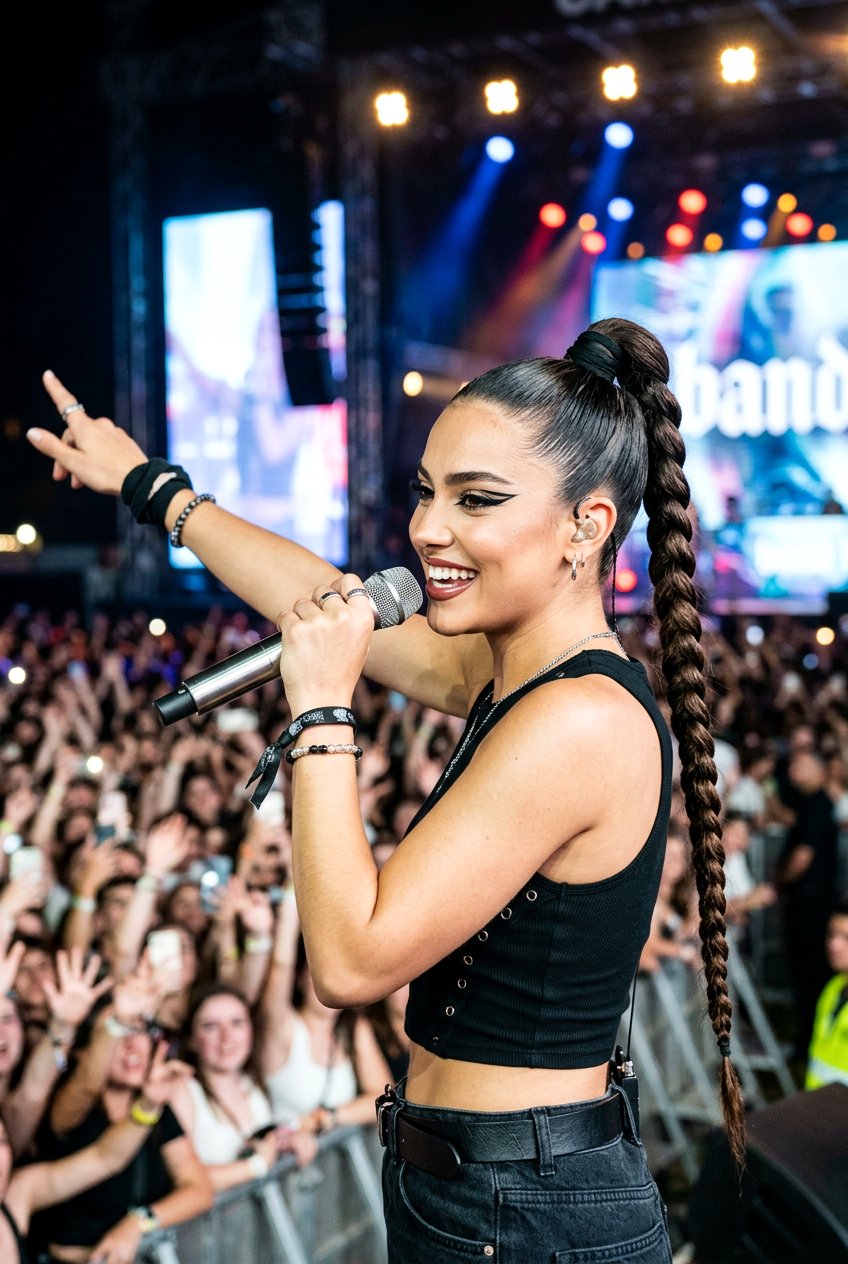 Braided High Ponytail For Concerts - 20 concert hairstyles for long hair - 20 concert hairstyles for long hair