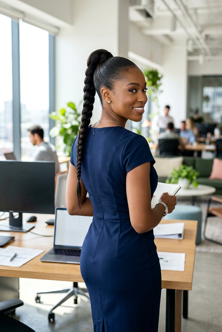 Braided High Ponytail For Work - 20 protective office hairstyles - 20 protective office hairstyles