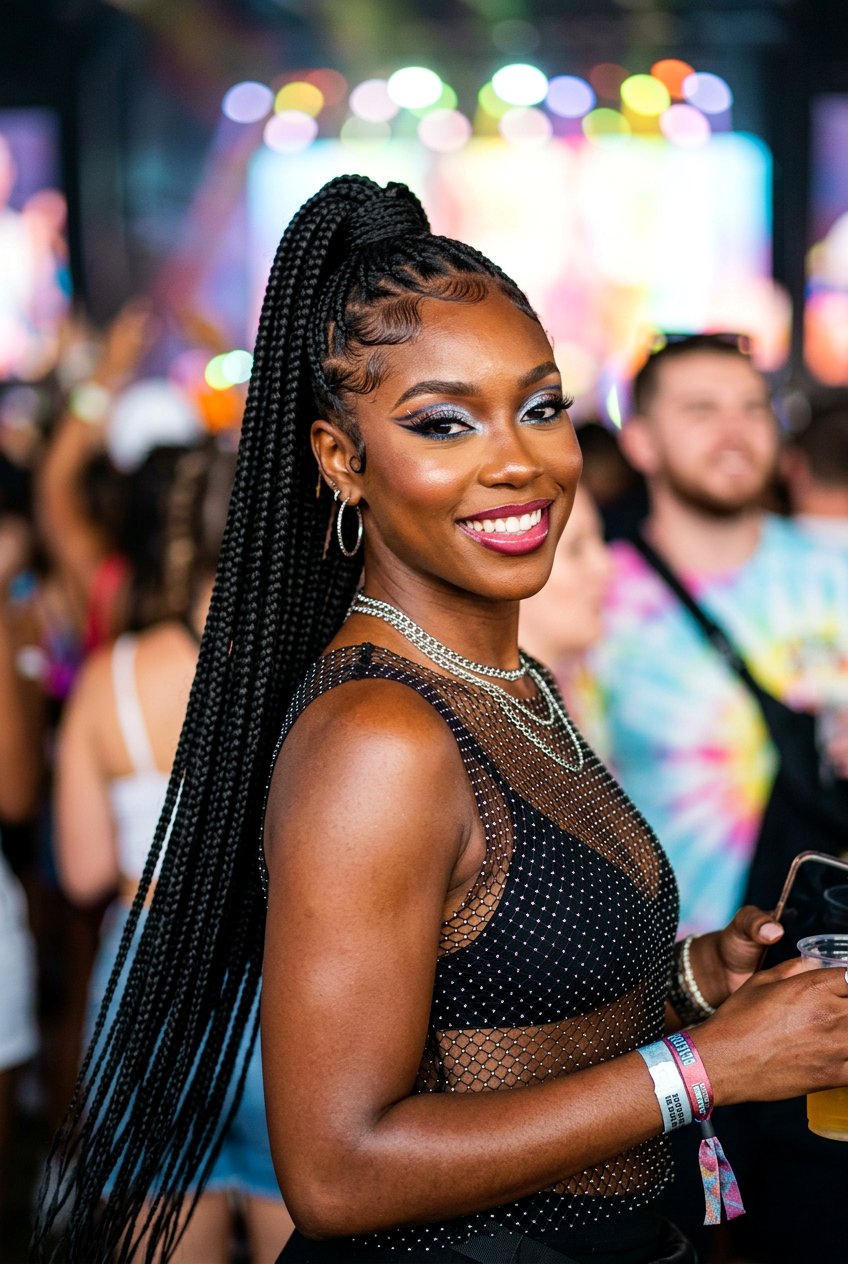 Braided High Ponytail With Edges - 20 concert ponytail with braids - 20 concert ponytail with braids