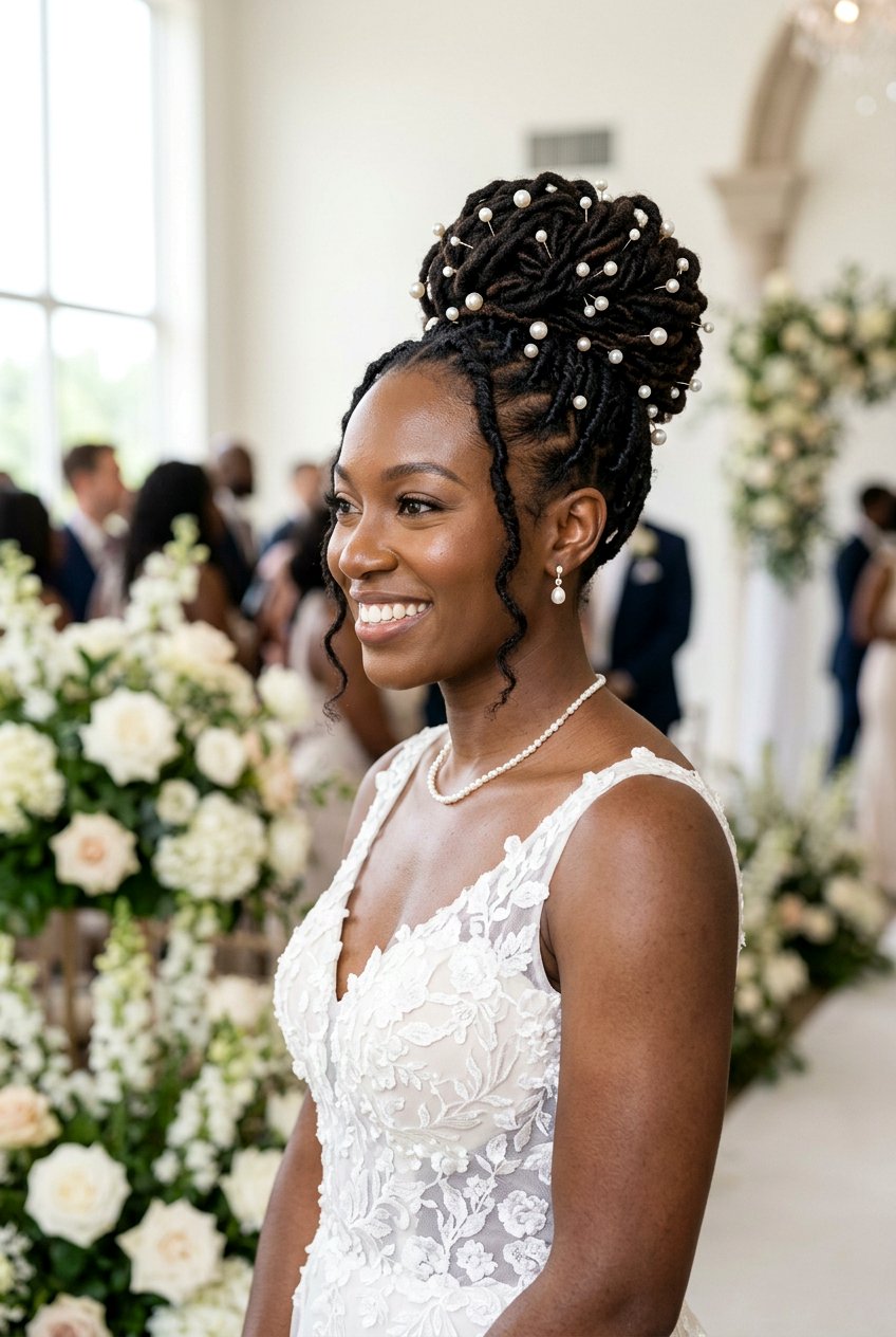 Braided Loc Bun with Pearls - 20 bridal loc bun with pearls - 20 bridal loc bun with pearls