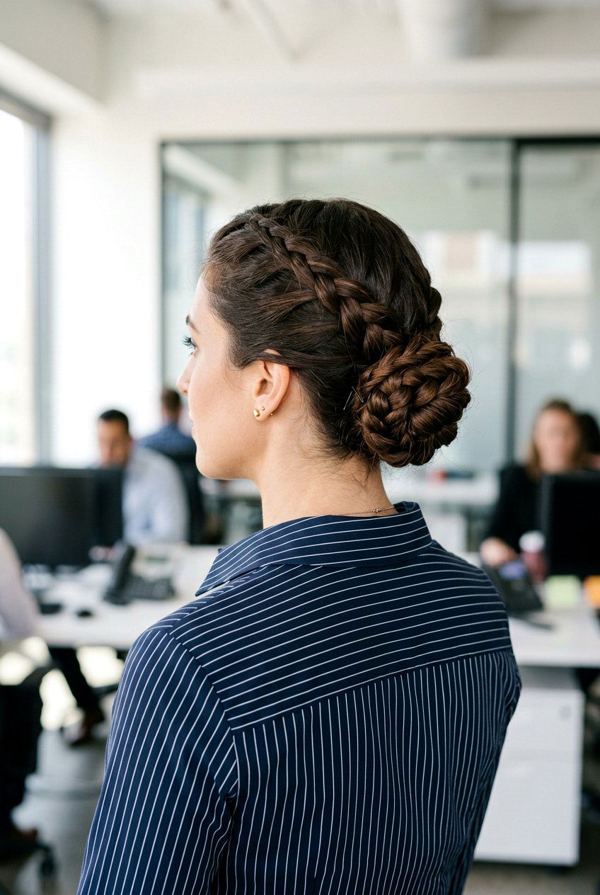 Braided Low Bun - 20 polished hairstyle for job interview - 20 polished hairstyle for job interview