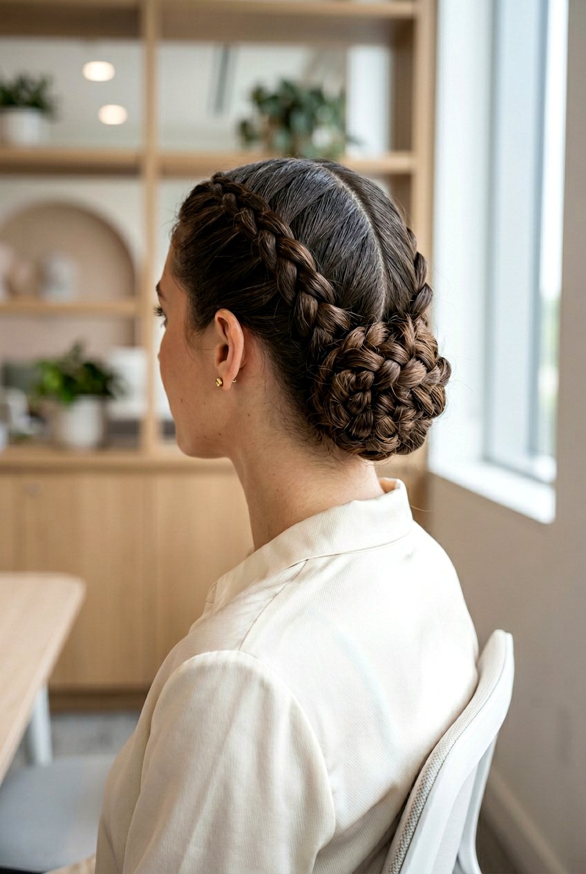Braided Low Bun - 20 professional low bun with middle part - 20 professional low bun with middle part