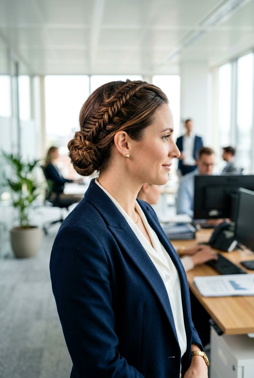Braided Low Bun - 20 quick hairstyle for office mornings - 20 quick hairstyle for office mornings