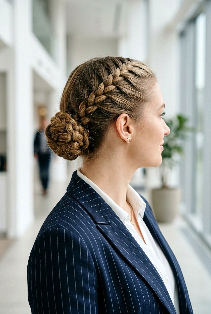 Braided Low Bun - 20 easy corporate hairstyle for long hair - 20 easy corporate hairstyle for long hair