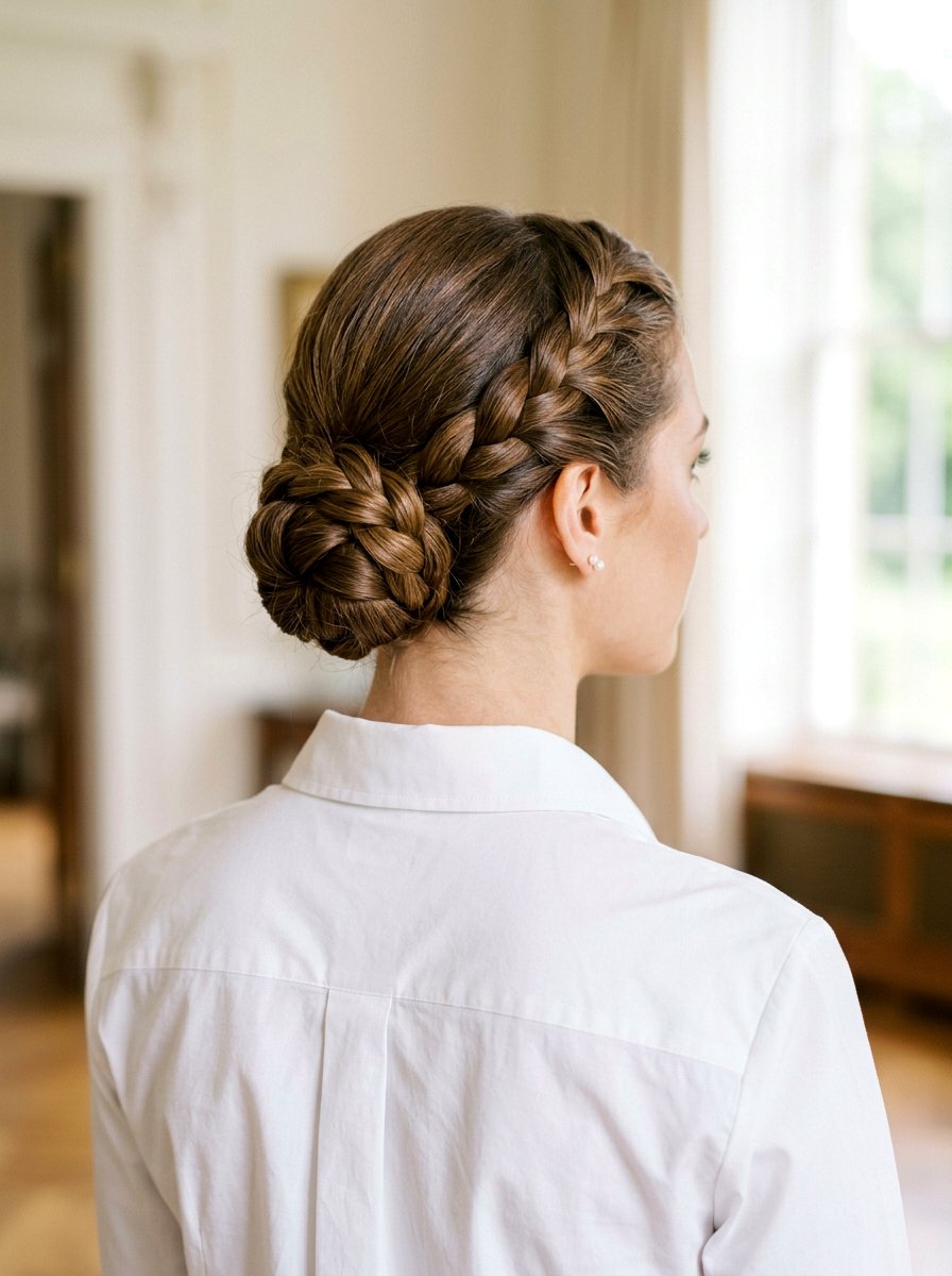 Braided Low Bun - 20 cute bun hairstyle ideas for work - 20 cute bun hairstyle ideas for work