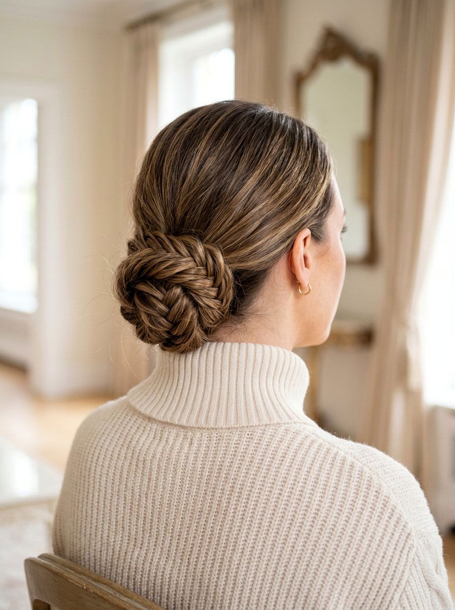 Braided Low Bun - 20 cute hairstyle for family dinner - 20 cute hairstyle for family dinner