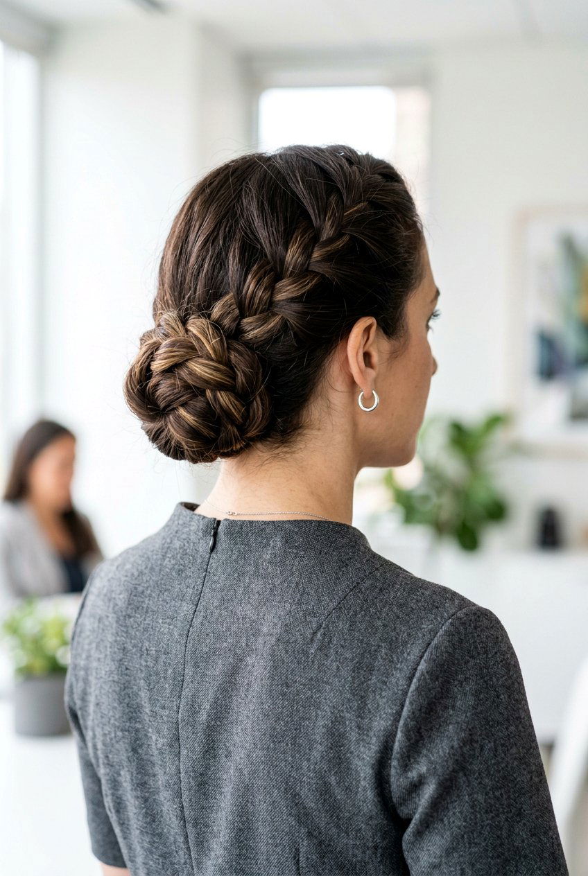 Braided Low Bun - 20 easy meeting hairstyle for women - 20 easy meeting hairstyle for women
