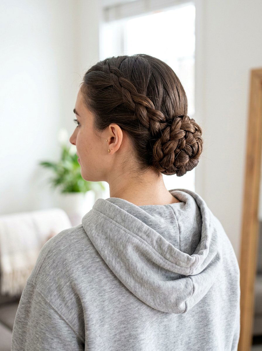 Braided Low Bun - 20 quick hairstyle for gym mornings - 20 quick hairstyle for gym mornings